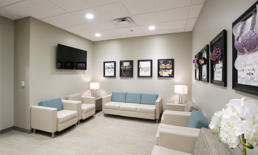 Women’s Imaging Liberty waiting room at Element Medical Imaging – comfortable, spa-like space for mammograms and other female diagnostics.